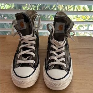 Converse High Top Sneakers in Camo Green and White with Cream Laces